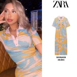 ZARA blogger favourite Jacquard Polo Midi Dress Mod Print Pastel pattern